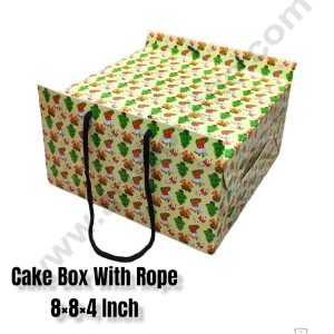 CAKE DECORβ’ 1/2 kg Christmas Theme Cake Box with Rope Handle 8 x 8 x 4 Inch - Christmas Theme 2 ( Pack of 10 pcs )