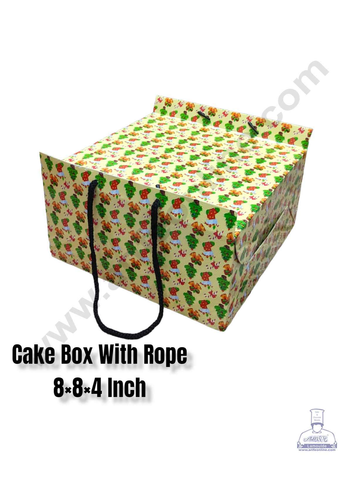 CAKE DECORβ’ 1/2 kg Christmas Theme Cake Box with Rope Handle 8 x 8 x 4 Inch - Christmas Theme 2 ( Pack of 10 pcs )