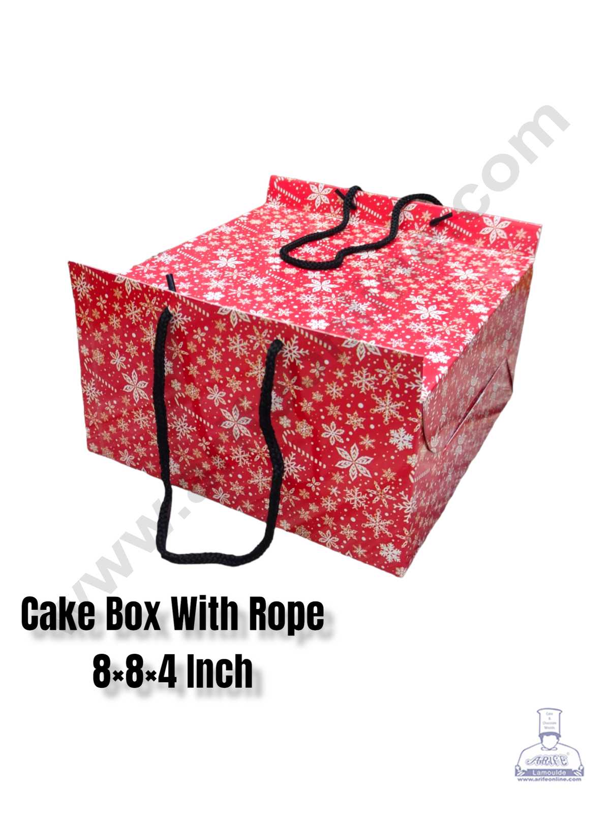 CAKE DECORβ’ 1/2 kg Christmas Theme Cake Box with Rope Handle 8 x 8 x 4 Inch - Christmas Theme 3 ( Pack of 10 pcs )