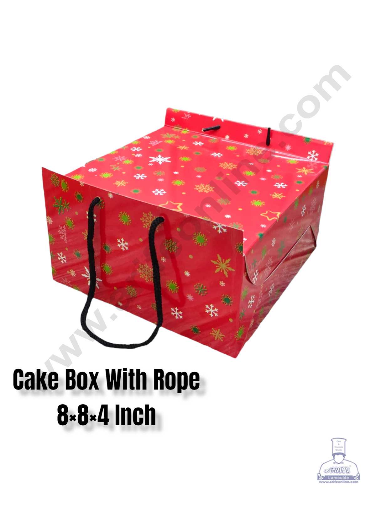 CAKE DECORβ’ 1/2 kg Christmas Theme Cake Box with Rope Handle 8 x 8 x 4 Inch - Christmas Theme 4 ( Pack of 10 pcs )