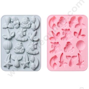 CAKE DECOR™ 14 Cavity Assorted Unicorn Mermaid Rainbow Magical Theme Silicone Mould Silicon Muffin Mold SBSM-846