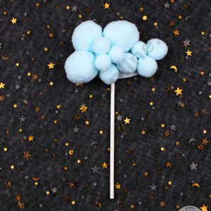 CAKE DECOR™ 2 pcs Assorted Design Blue Soft Pompom Cloud Cake Toppers For Cake and Cupcake Decoration - Blue