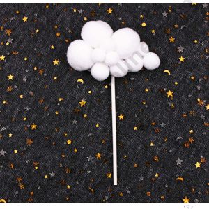 CAKE DECOR™ 2 pcs Assorted Design White Soft Pompom Cloud Cake Toppers For Cake and Cupcake Decoration - White