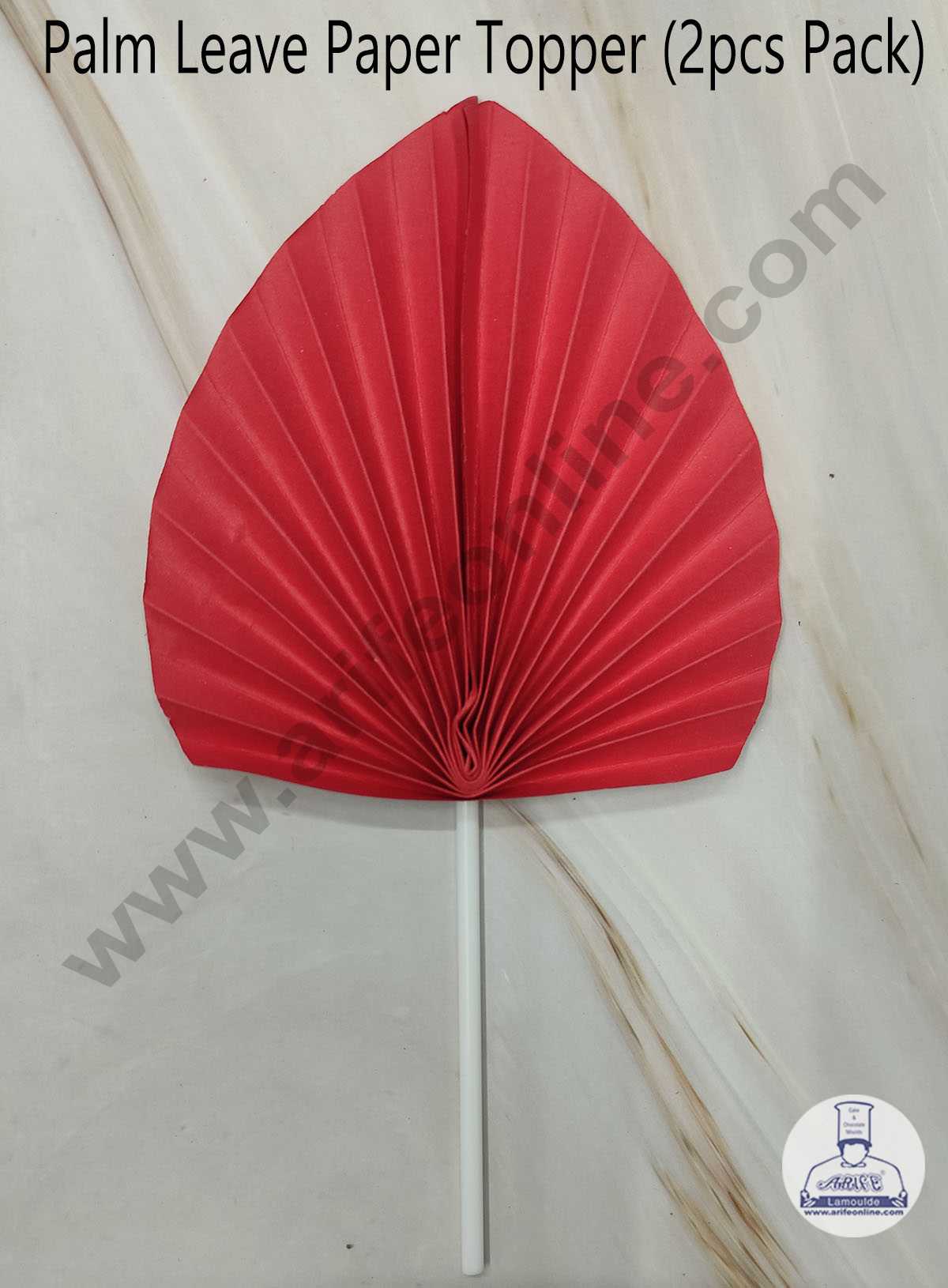 CAKE DECOR™ 2 pcs Red Palm Leave Paper Topper For Cake Decoration - Red ( SBMT-PL-08 )
