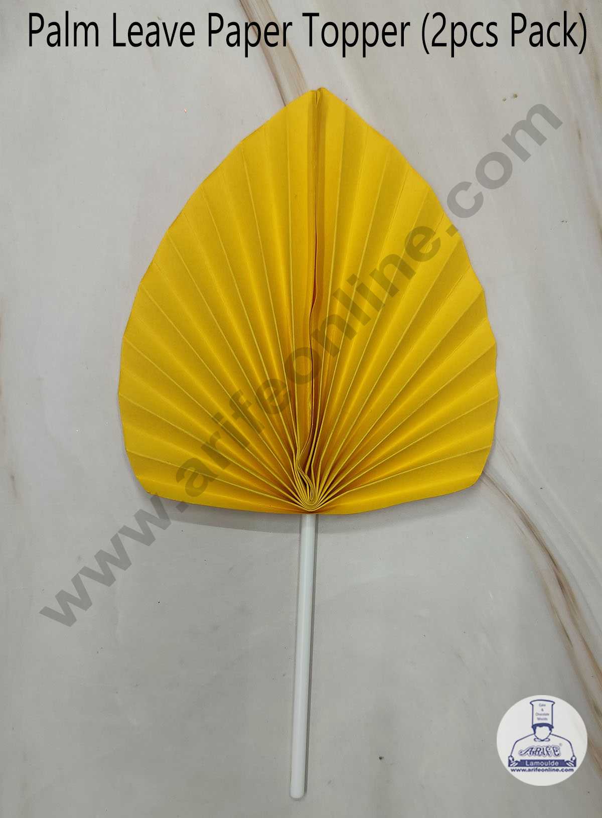 CAKE DECOR™ 2 pcs Yellow Palm Leave Paper Topper For Cake Decoration - Yellow ( SBMT-PL-04 )