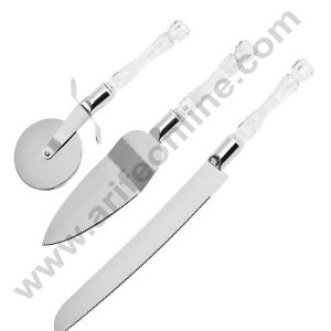 CAKE DECOR™ 3 pcs Set Multi-purpose Pizza Roller Knife Cake Knife Cake Shovel Acrylic Handle with Stainless Steel Blade Baking Supplies (SBS-232)