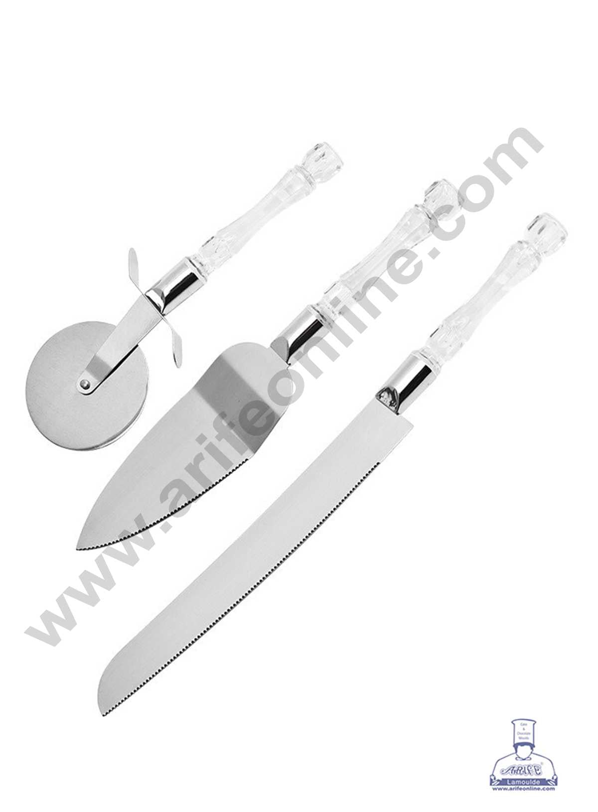 CAKE DECORβ’ 3 pcs Set Multi-purpose Pizza Roller Knife Cake Knife Cake Shovel Acrylic Handle with Stainless Steel Blade Baking Supplies (SBS-232)