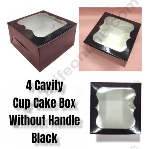 CAKE DECORβ’ 4 Cavity Cupcake Black Boxes Clear Window Without Handle , Cupcake Carrier - Black ( 10 Pc Pack )