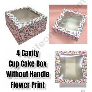 CAKE DECORβ’ 4 Cavity Cupcake Printed Boxes Clear Window Without Handle , Cupcake Carrier - Printed ( 10 Pc Pack )