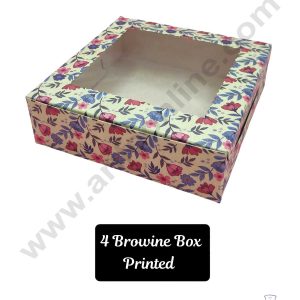 CAKE DECORβ’ 4 Cavity Printed Brownie Boxes with Clear Window, Brownie Carriers - Printed ( 10 Pcs Pack )