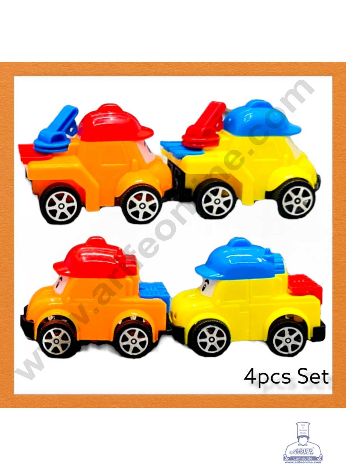 CAKE DECOR™ 4 Pieces Cartoon Construction Vehicle Toys Cake Toppers (SB-T-CJ4655)