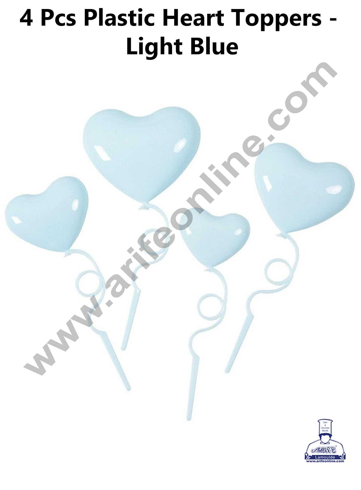 CAKE DECORβ’ 4 Pieces Plastic Heart Cake Toppers - Light Blue ( SBT-H-LBlue )