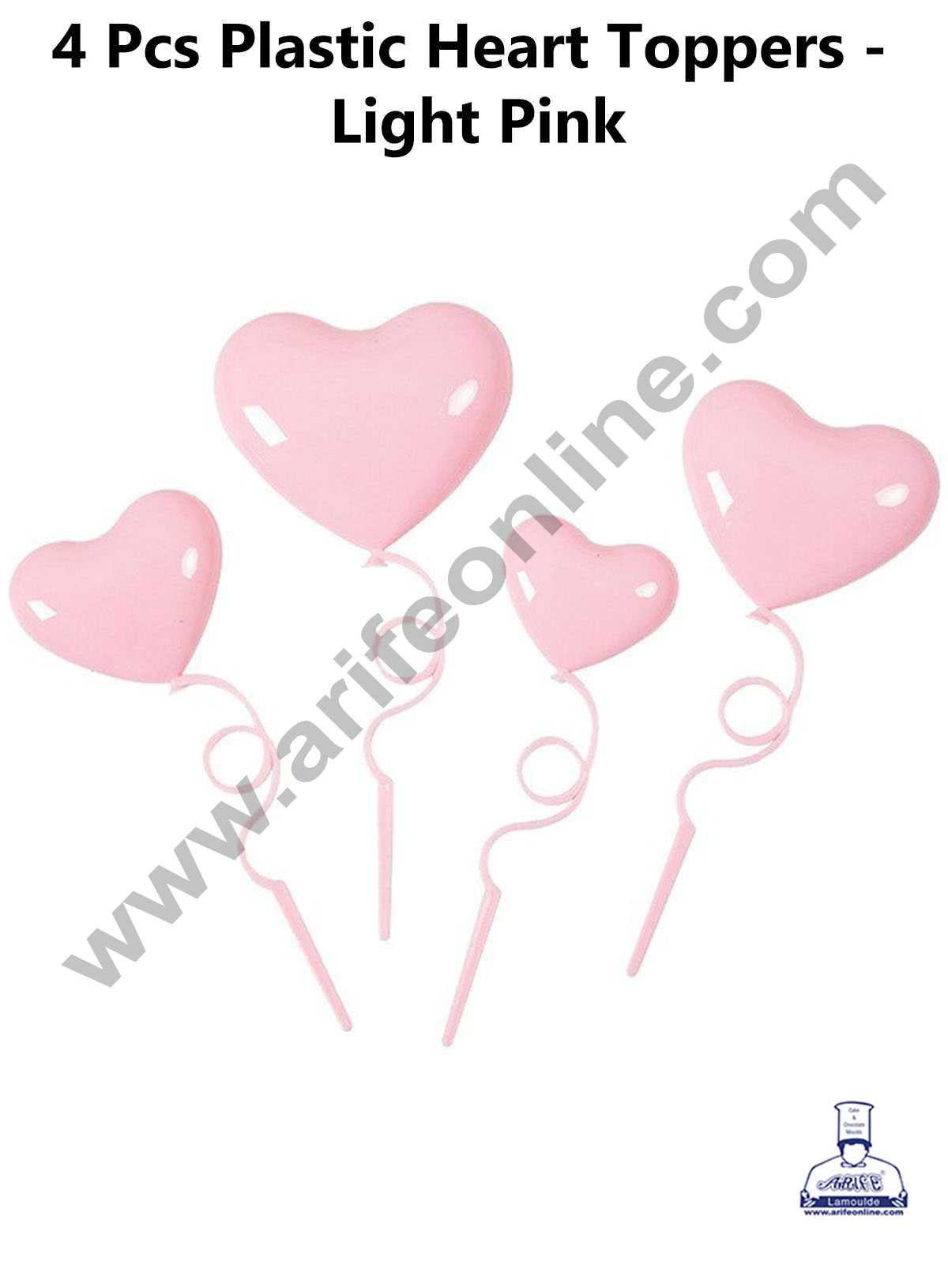 CAKE DECORβ’ 4 Pieces Plastic Heart Cake Toppers - Light Pink ( SBT-H-LPink )