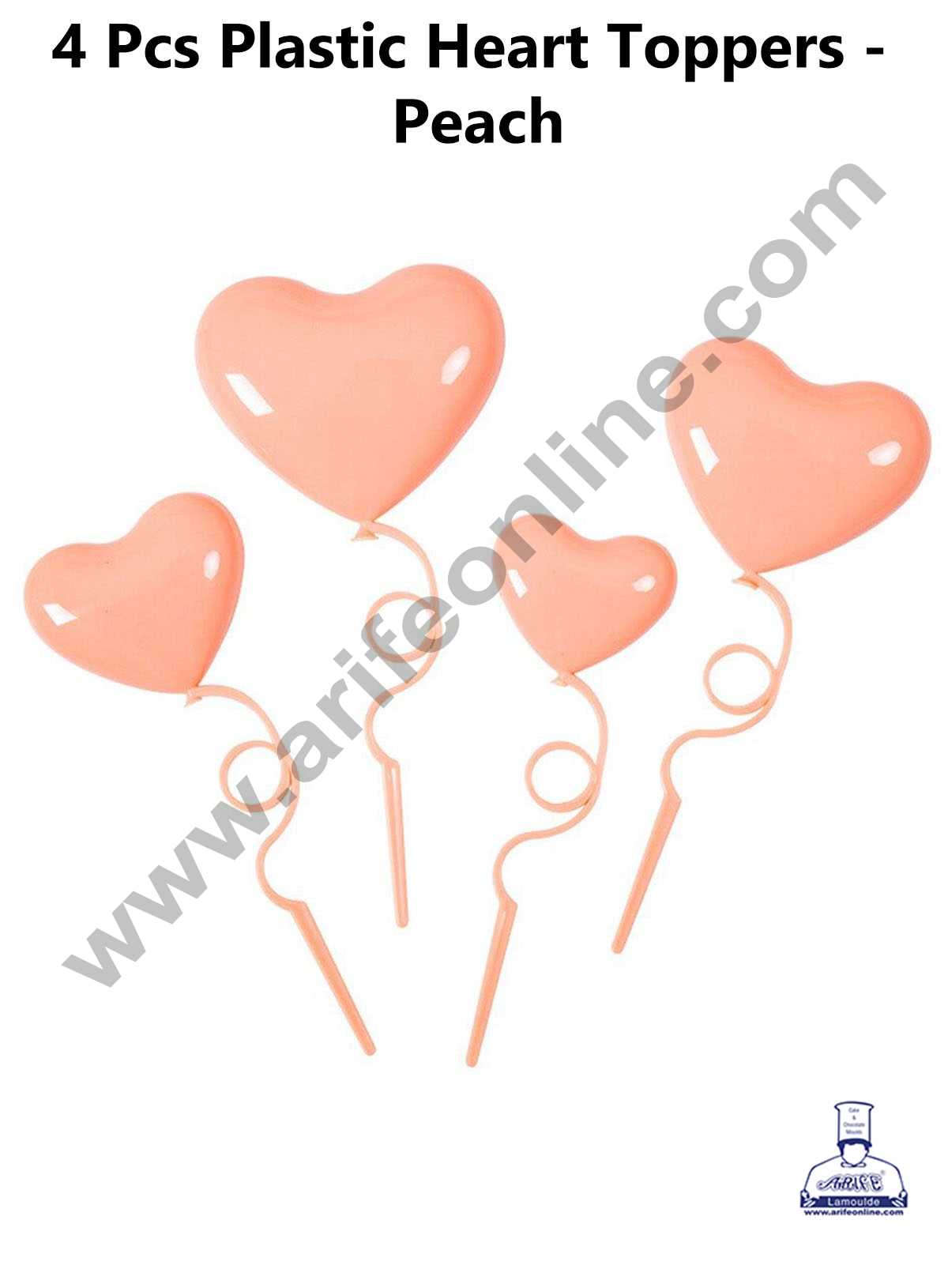 CAKE DECORβ’ 4 Pieces Plastic Heart Cake Toppers - Peach ( SBT-H-Peach )