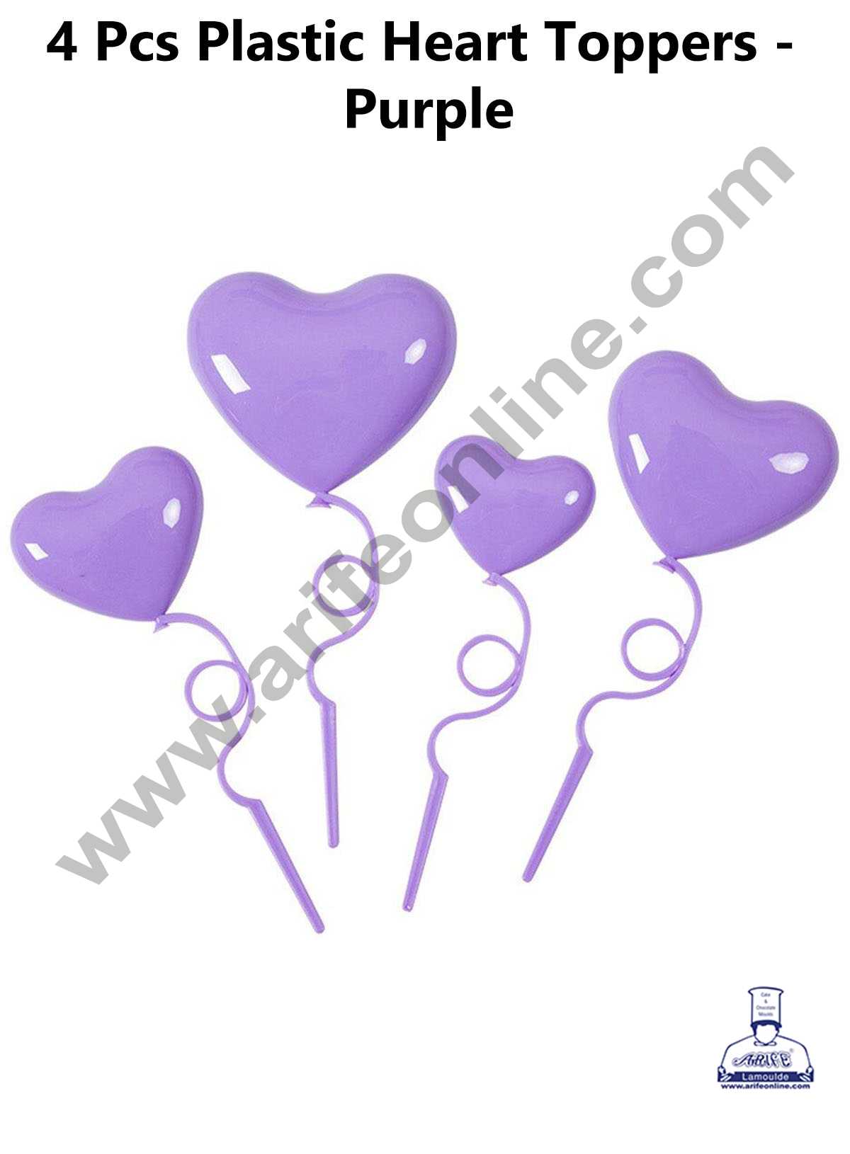 CAKE DECOR™ 4 Pieces Plastic Heart Cake Toppers - Purple ( SBT-H-Purple )
