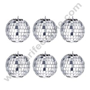 CAKE DECOR™ 4 cm Mirror Disco Balls Topper For Cake and Cupcake Decoration - ( 6 pcs Pack )