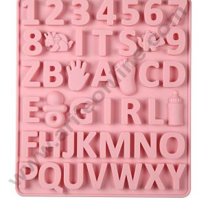CAKE DECOR™ 42 Cavity It's A Girl Alphabet Number Shape Silicon Chocolate Mould | Baby Shower Theme (SBSM-873-G)