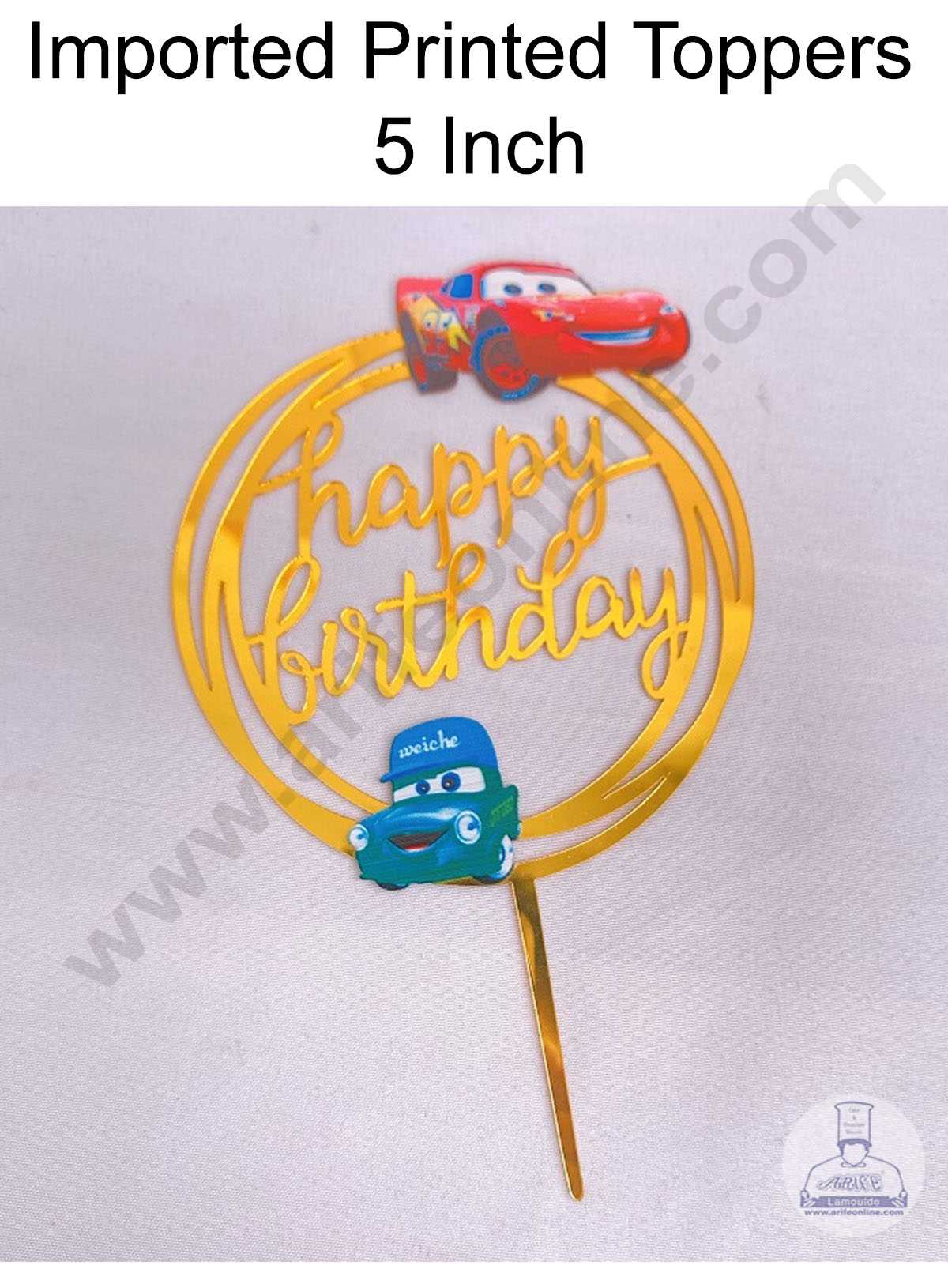 CAKE DECOR™ 5 Inch Imported Printed Cake and Cupcake Topper - Happy Birthday Cars Theme (SBMT-IMP-009)