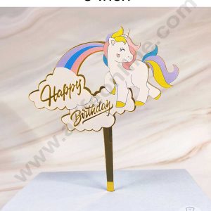 CAKE DECORβ’ 5 Inch Imported Printed Cake and Cupcake Topper - Happy Birthday Cloud Unicorn Theme (SBMT-IMP-002)
