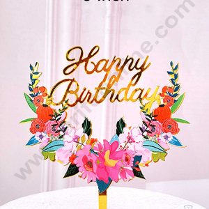 CAKE DECOR™ 5 Inch Imported Printed Cake and Cupcake Topper - Happy Birthday Floral Theme (SBMT-IMP-012)