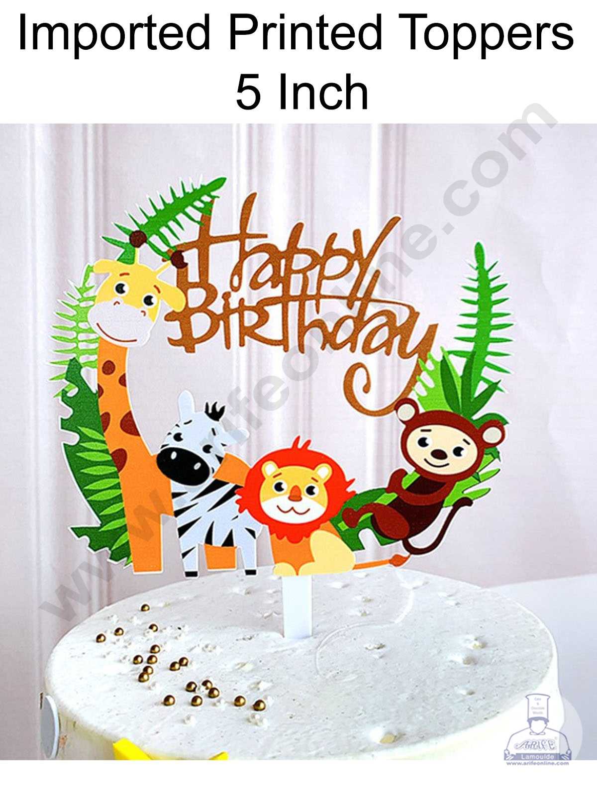 CAKE DECORβ’ 5 Inch Imported Printed Cake and Cupcake Topper - Happy Birthday Jungle Theme (SBMT-IMP-010)
