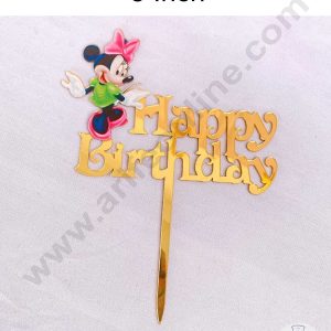 CAKE DECOR™ 5 Inch Imported Printed Cake and Cupcake Topper - Happy Birthday Minnie Mouse Theme (SBMT-IMP-008)