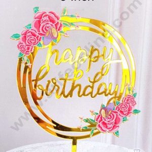 CAKE DECORβ’ 5 Inch Imported Printed Cake and Cupcake Topper - Happy Birthday Round Floral Theme (SBMT-IMP-011)
