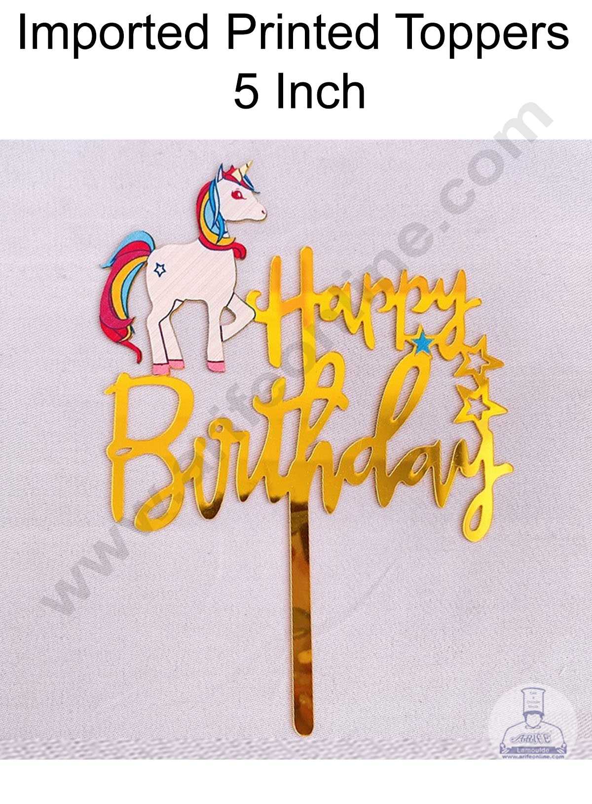 CAKE DECOR™ 5 Inch Imported Printed Cake and Cupcake Topper - Happy Birthday Unicorn Theme (SBMT-IMP-001)