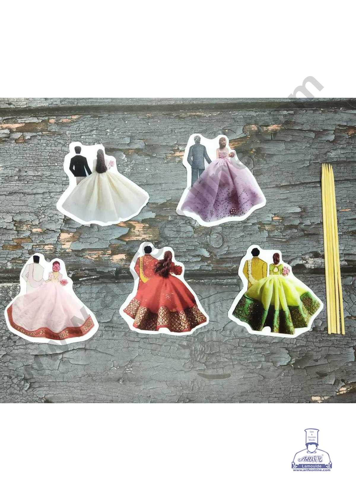 CAKE DECOR™ 5 pcs Couple Theme Paper Topper For Cake And Cupcake SBMT-PT-065