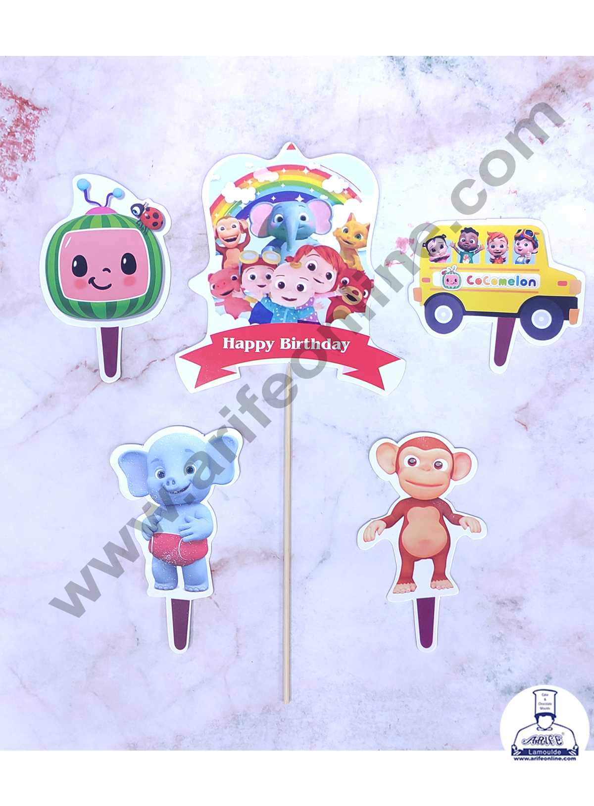 CAKE DECOR™ 5 pcs Happy Birthday Cocomelon Theme Paper Topper For Cake And Cupcake SBMT-PT-089