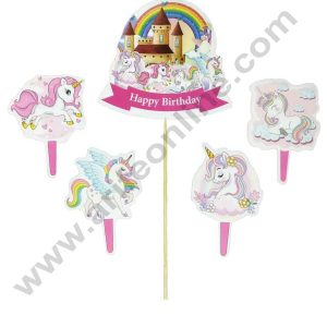 CAKE DECOR™ 5 pcs Happy Birthday Unicorn Theme Paper Topper For Cake And Cupcake (SBMT-PT-104)