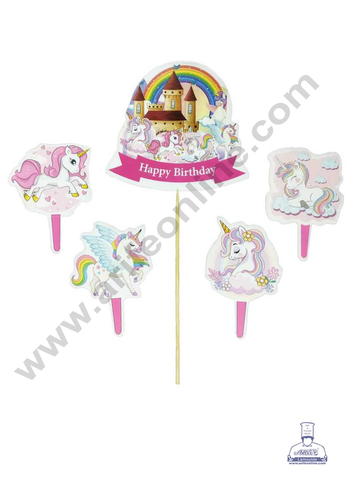 CAKE DECOR™ 5 pcs Happy Birthday Unicorn Theme Paper Topper For Cake And Cupcake (SBMT-PT-104)