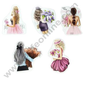 CAKE DECOR™ 5 pcs Lady With Flowers Theme Paper Topper For Cake And Cupcake (SBMT-PT-099)