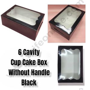 CAKE DECORβ’ 6 Cavity Cupcake Black Boxes Clear Window Without Handle , Cupcake Carrier - Black ( 10 Pc Pack )