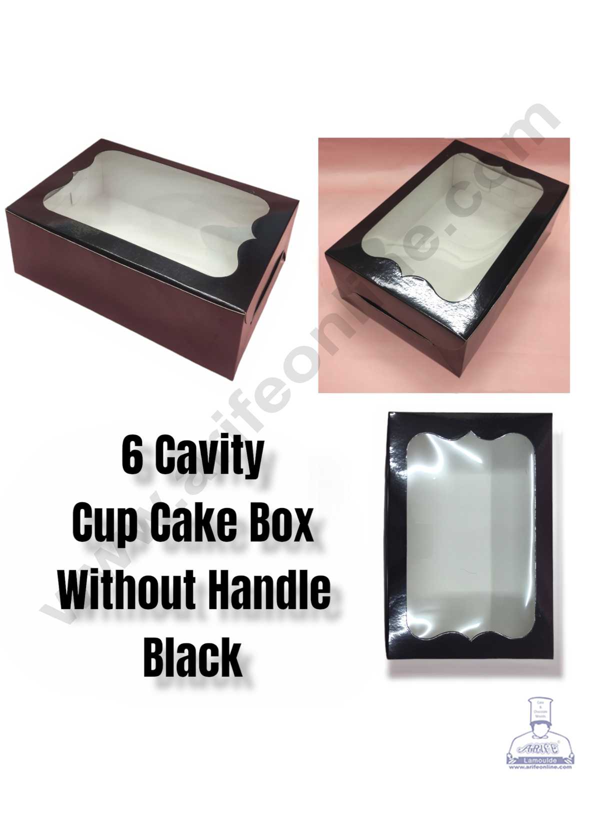 CAKE DECORβ’ 6 Cavity Cupcake Black Boxes Clear Window Without Handle , Cupcake Carrier - Black ( 10 Pc Pack )