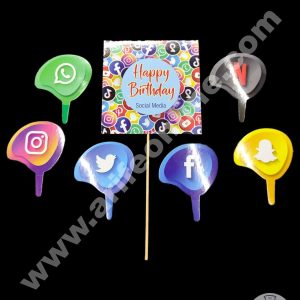 CAKE DECOR™ 7 pcs Happy Birthday Social Media Theme Paper Topper For Cake And Cupcake (SBMT-PT-117)