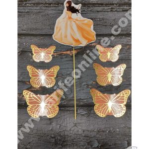 CAKE DECOR™ 7 pcs Orange Lady with Butterfly Theme Paper Topper For Cake And Cupcake SBMT-PT-093