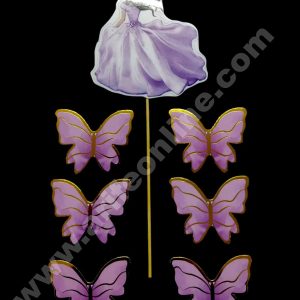 CAKE DECOR™ 7 pcs Purple Lady with Butterfly Theme Paper Topper For Cake And Cupcake SBMT-PT-114