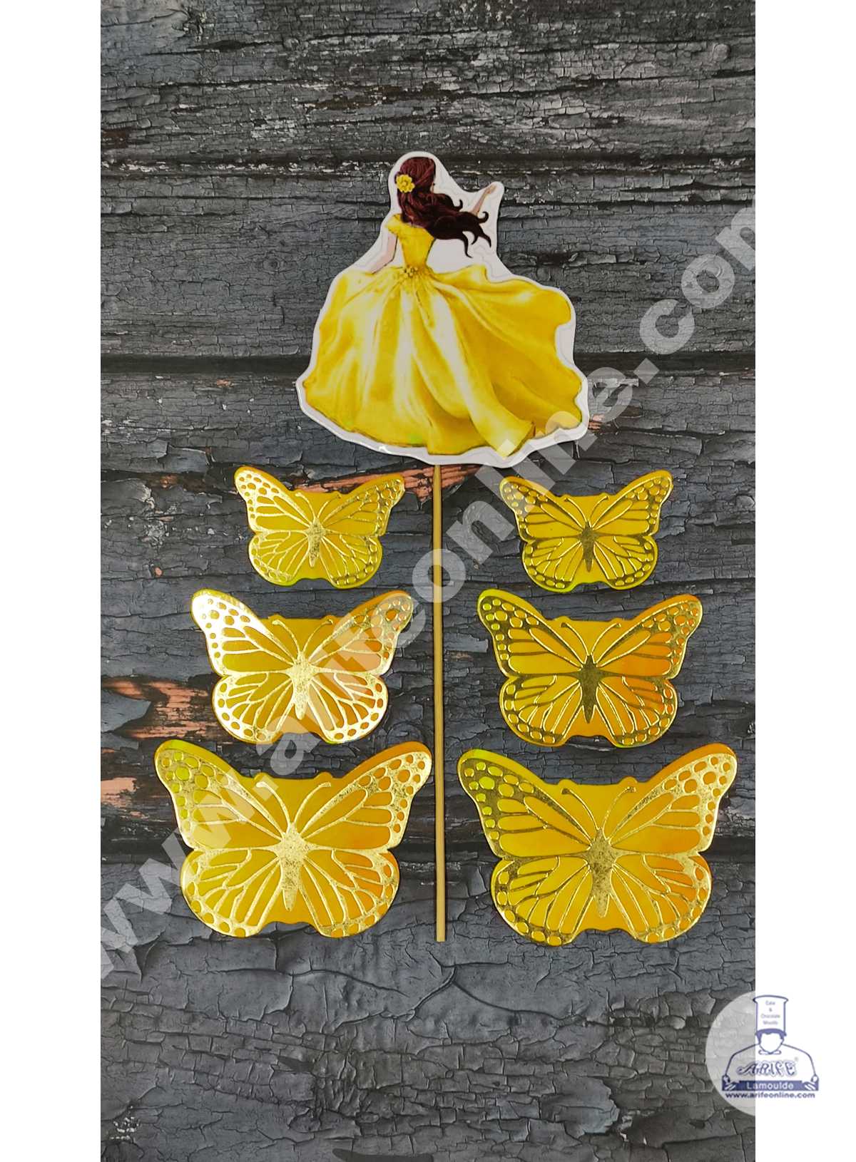 CAKE DECORβ’ 7 pcs Yellow Lady with Butterfly Theme Paper Topper For Cake And Cupcake SBMT-PT-090