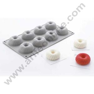 CAKE DECOR™ 8 Cavity 3D Frill Donut Shape Muffin Mould Entremet Cake Mould Mousse Mold (SBEM-070)