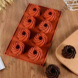 CAKE DECOR™ 8 Cavity Swirl  Mini bundt Shape Silicon Muffin Mould | Cupcake & Chocola Mould for Baking & Soap Making (SBSM-858)