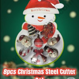 CAKE DECORβ’ 8 Pcs Christmas Tree Santa Face Cane Candy Bow Bell Snowman Ball Christmas Theme Steel Cookies Cutter