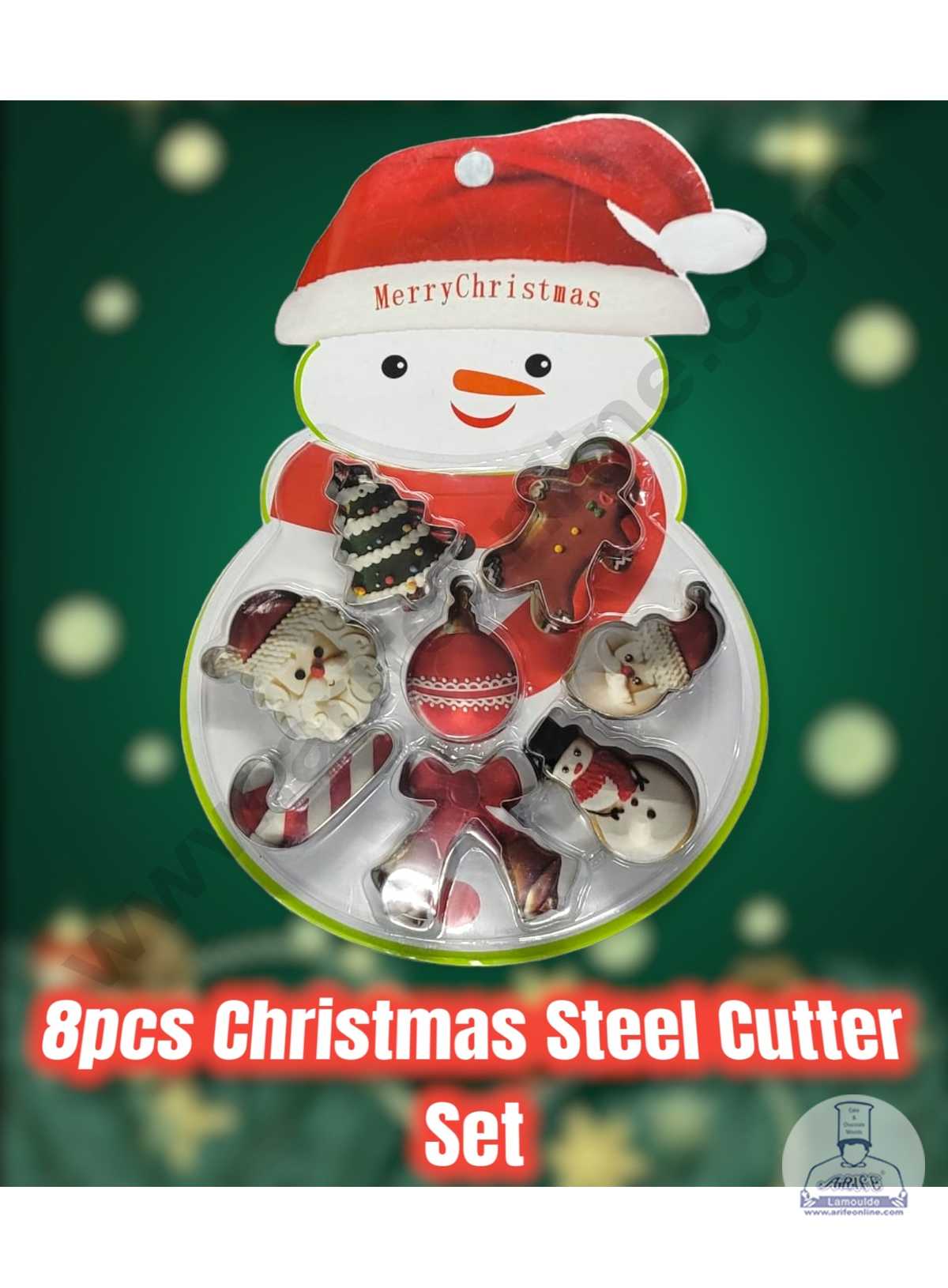 CAKE DECORβ’ 8 Pcs Christmas Tree Santa Face Cane Candy Bow Bell Snowman Ball Christmas Theme Steel Cookies Cutter