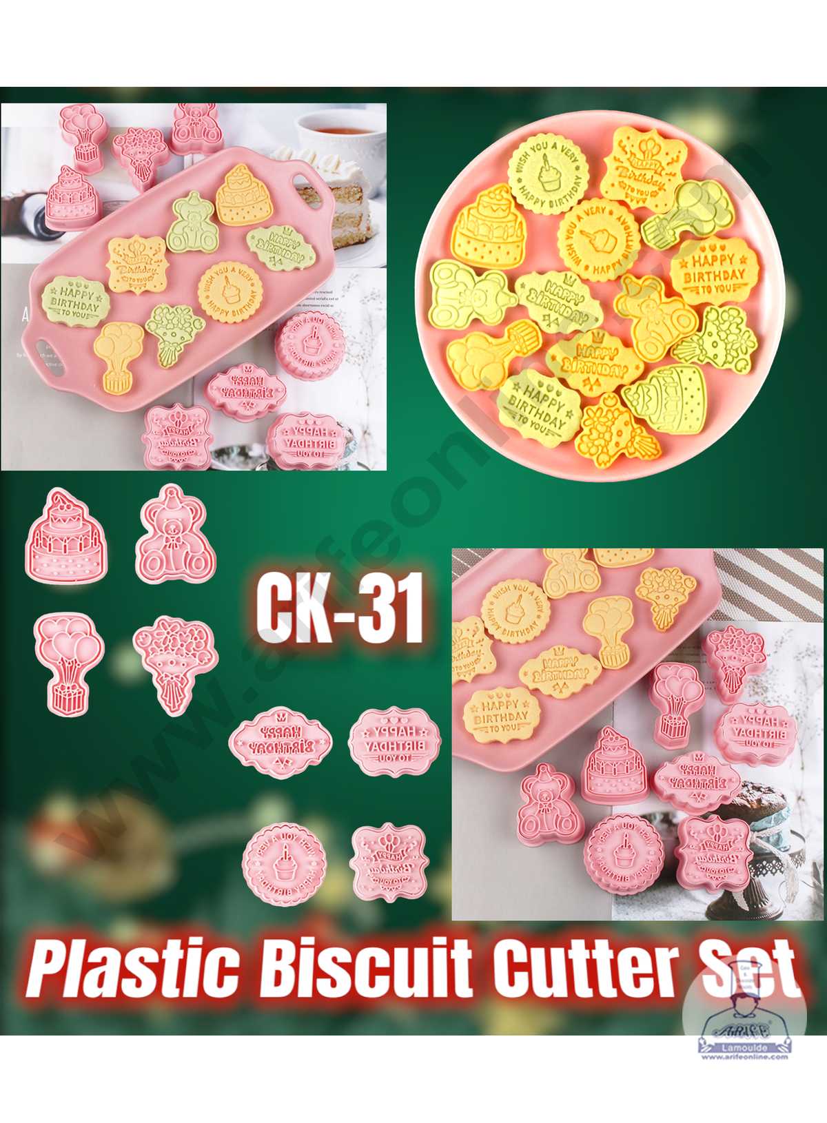 CAKE DECORβ’ 8 Pcs Happy Birthday Theme Plastic Biscuit Cutter 3D Cookie Cutter ( SBCK-31 )