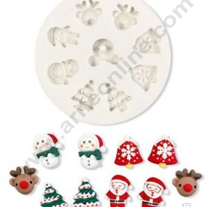CAKE DECOR™ 9 Cavity Santa Clause Tree Bell Snow Man Shape Silicone Fondant Mold Silicon Marzipan Mould SBSP-DYF6548