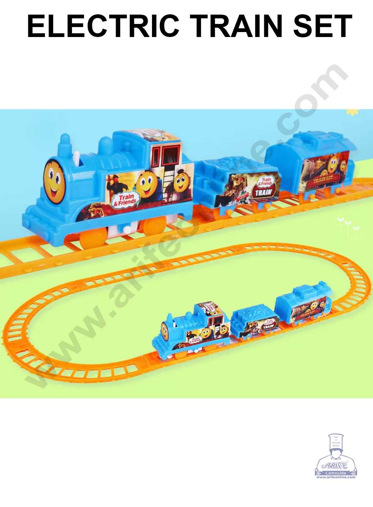 CAKE DECOR™ 9 Pcs Set Gauge Electric Train Plastic Toys for Cake Decoration Cake Toppers