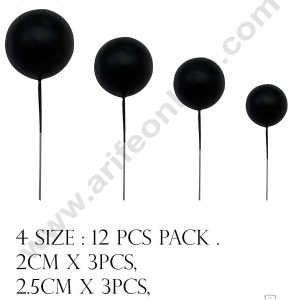 CAKE DECOR™ Black Faux Balls Topper For Cake and Cupcake Decoration - ( 12 pcs Pack )