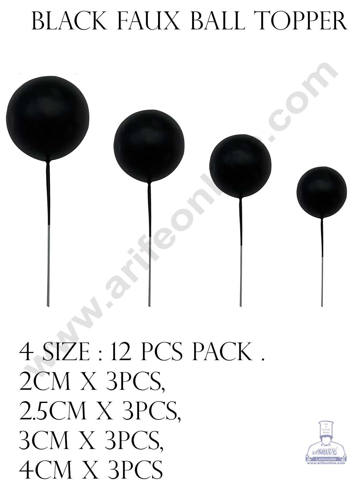 CAKE DECORβ’ Black Faux Balls Topper For Cake and Cupcake Decoration - ( 12 pcs Pack )