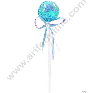 CAKE DECOR™ Blue Bling Bling Sequence Lollipop Ball Toppers For Cake and Cupcake Decoration