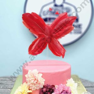CAKE DECOR™ Butterfly Feather Topper For Cake Decorations - Red ( 1 pc Pack )